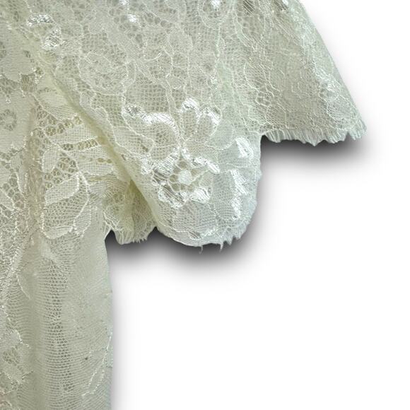 Express Sheer Lace Short Sleeve Top Blouse Eyelish Trim Cream Off White Size XS - Picture 4 of 7